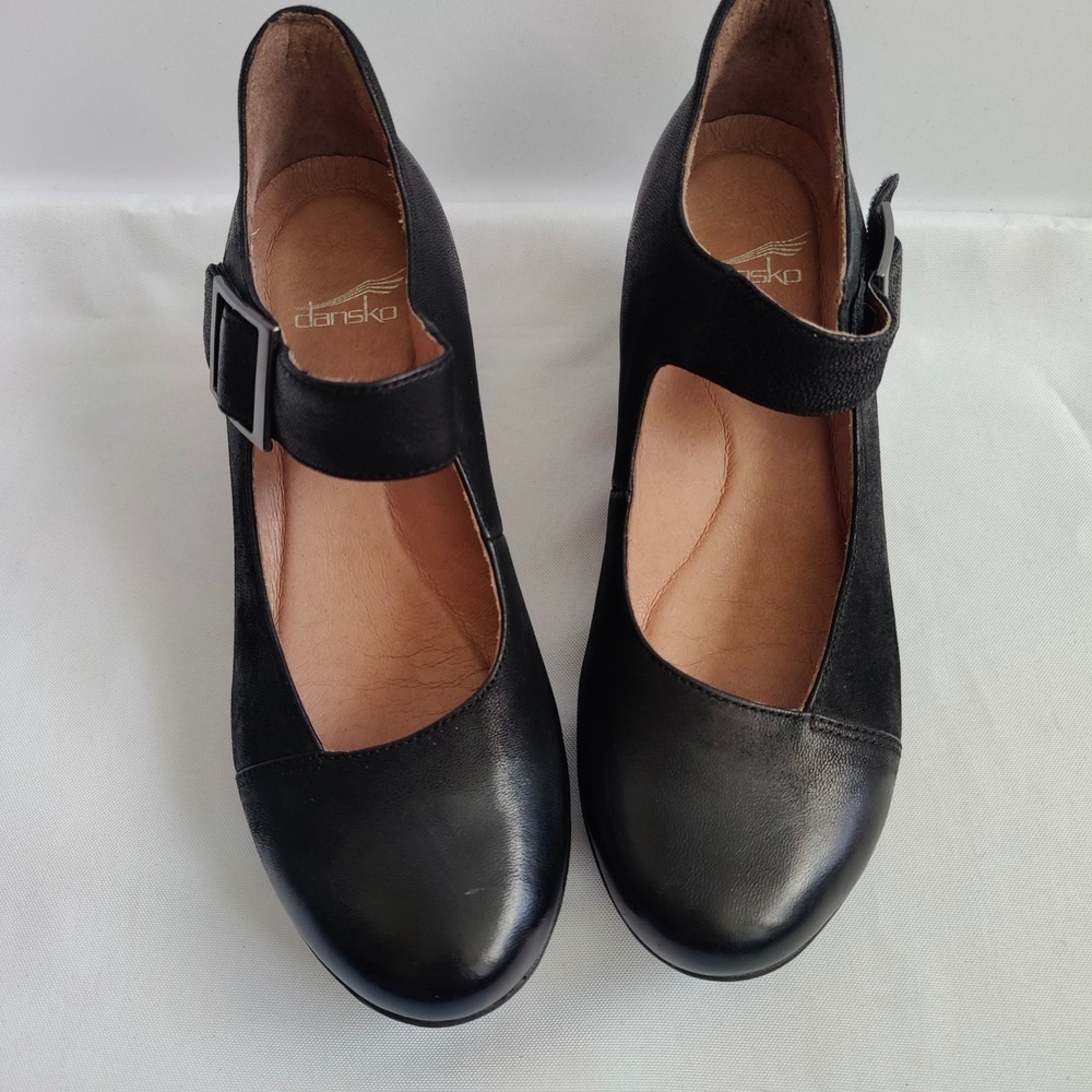 Dansko Roxanne Black Leather Mary Jane Block Heel Clogs Pumps Sz 6 Career Office - Picture 2 of 9